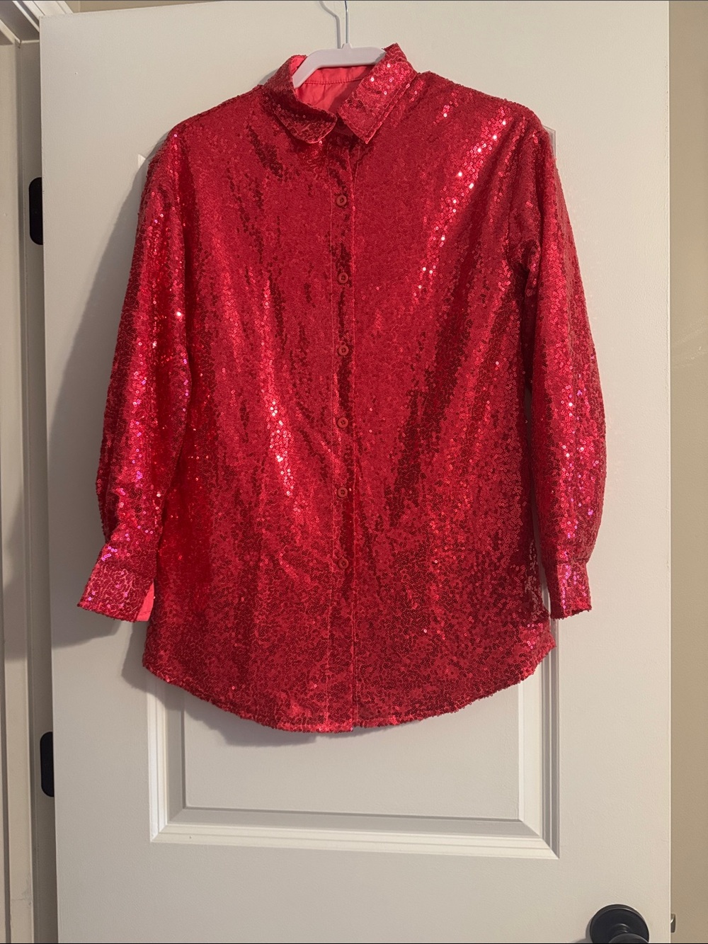 Hot Pink Sequin Button-Up Shirt
